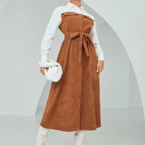 Belted corduroy shirt dress